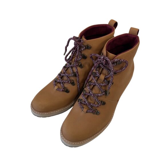 Toms Melrose Womens Tan Suede Wedge Booties With Burgundy Lace-Up Detail SZ 8.5 - Picture 11 of 14